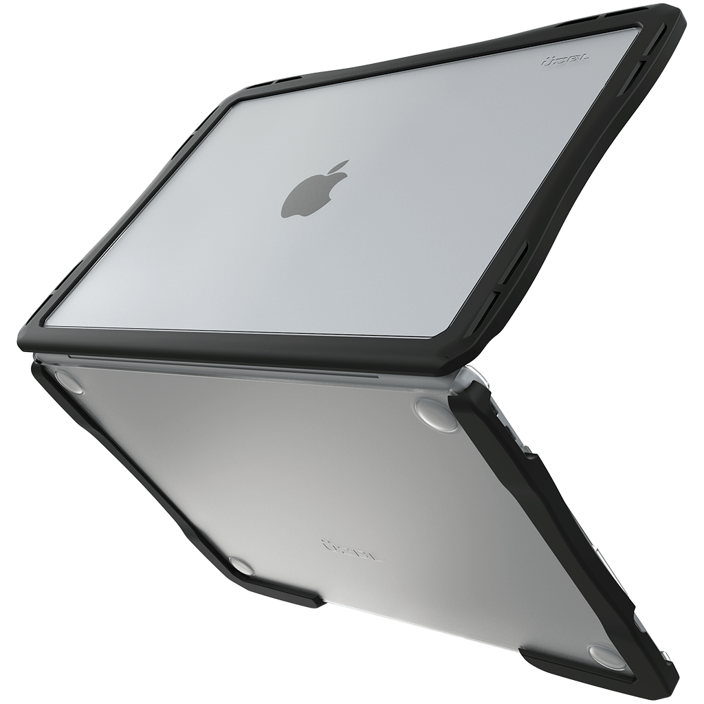 Side view of UZBL MacBook Neo hard shell case with full port and vent access