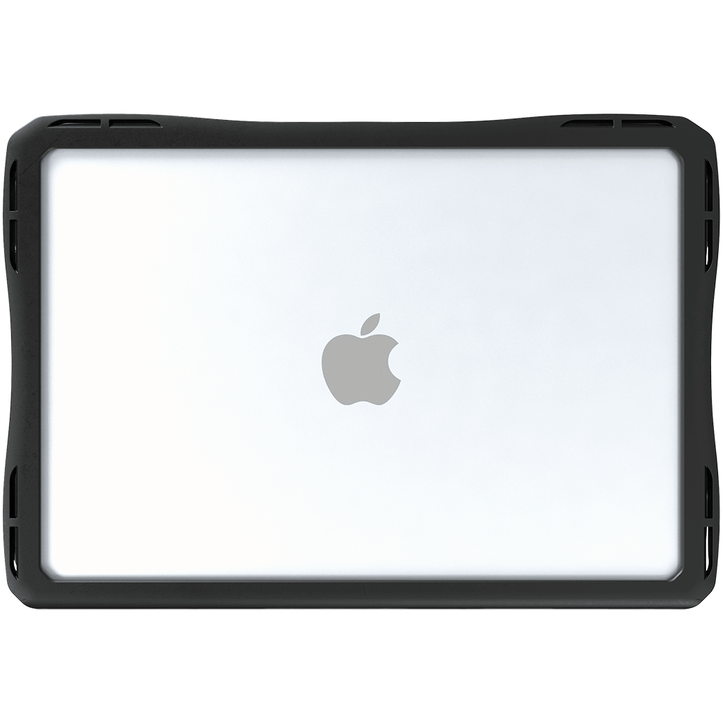 UZBL hard shell case installed on a 13-inch Apple MacBook Neo, front three-quarter view
