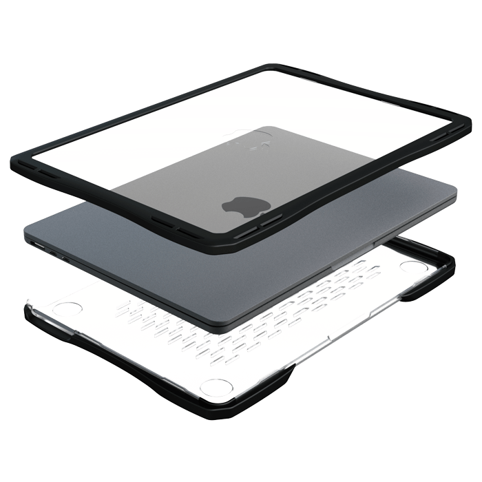 Open Apple MacBook Air 13” (M2 / M3 / M4 / M5) in a hard shell case with full port and button access