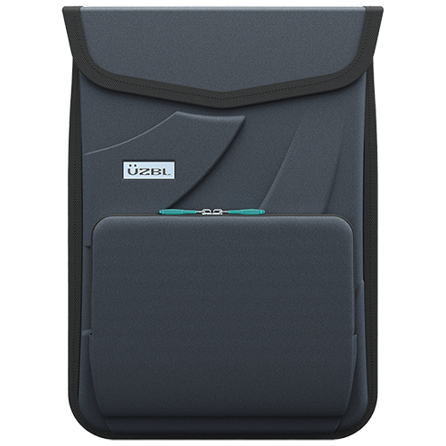 EVA Sleeve for Laptop/ Chromebook w/ Pocket, Shoulder Strap & ID Window , 13/14" Black Fabric