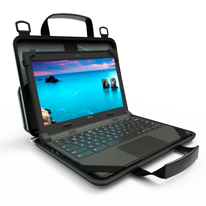 Always On EVA Slim Chromebook Case w Shoulder Strap Pouch ID Holder 11.6 Black Fabric